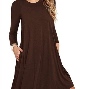 Long Sleeve Brown Dress with Pockets